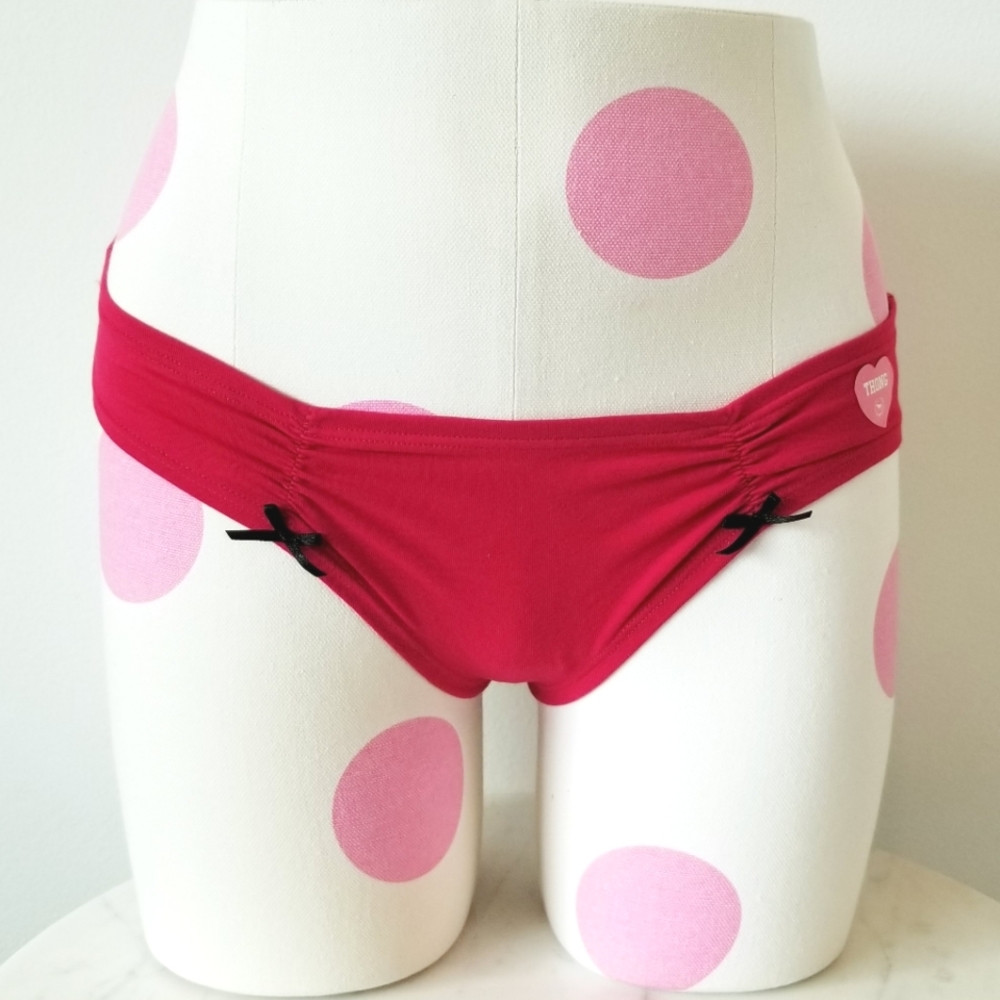 Victoria's Secret PINK Vintage Low Rise Thong Panty Black Bows Ruching NWT - Picture 11 of 12